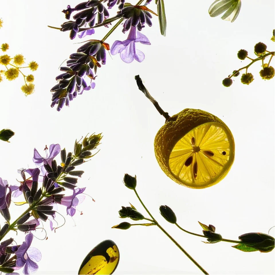 Lavendel, Mimosen, Verbene, Zitrone, grüne Blätter